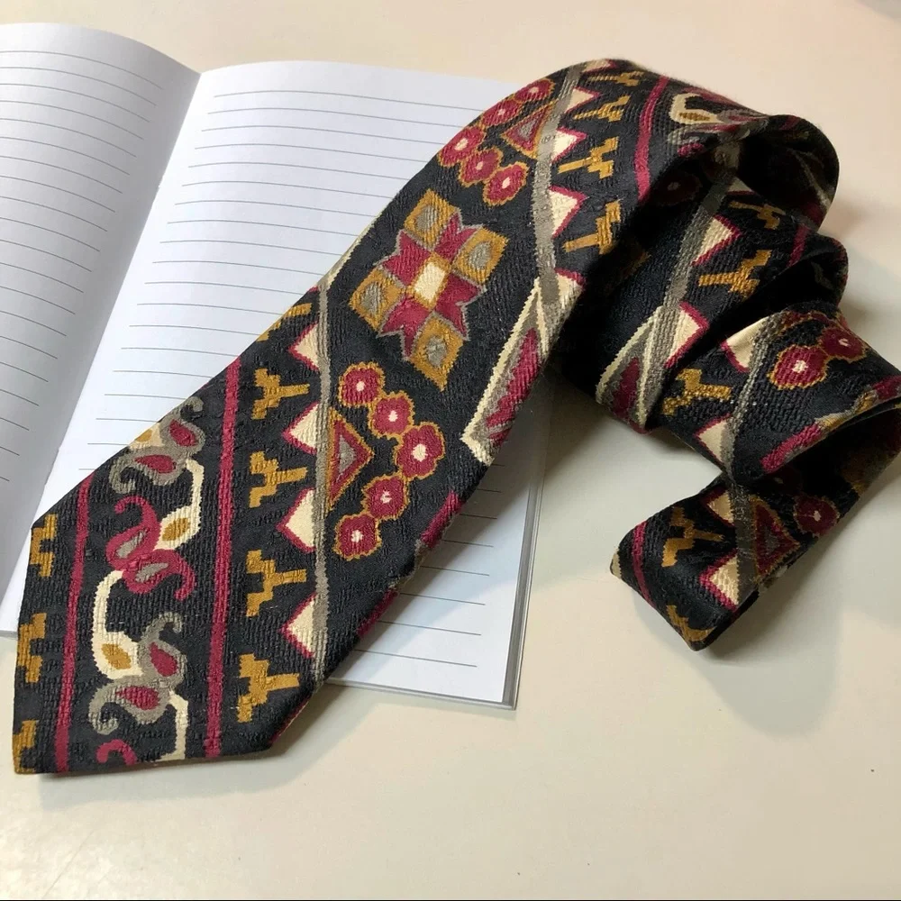 Lands’ Ends Vintage Menswear Brown bohemian print 100% Silk  Neck Tie
